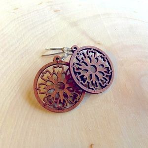 Wooden Floral Mandala Dangle Earrings